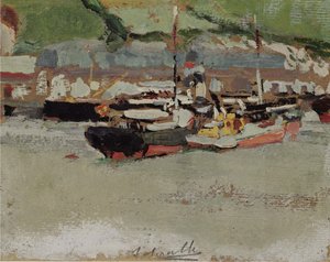 Barcos en un puerto  av Joaquín Sorolla